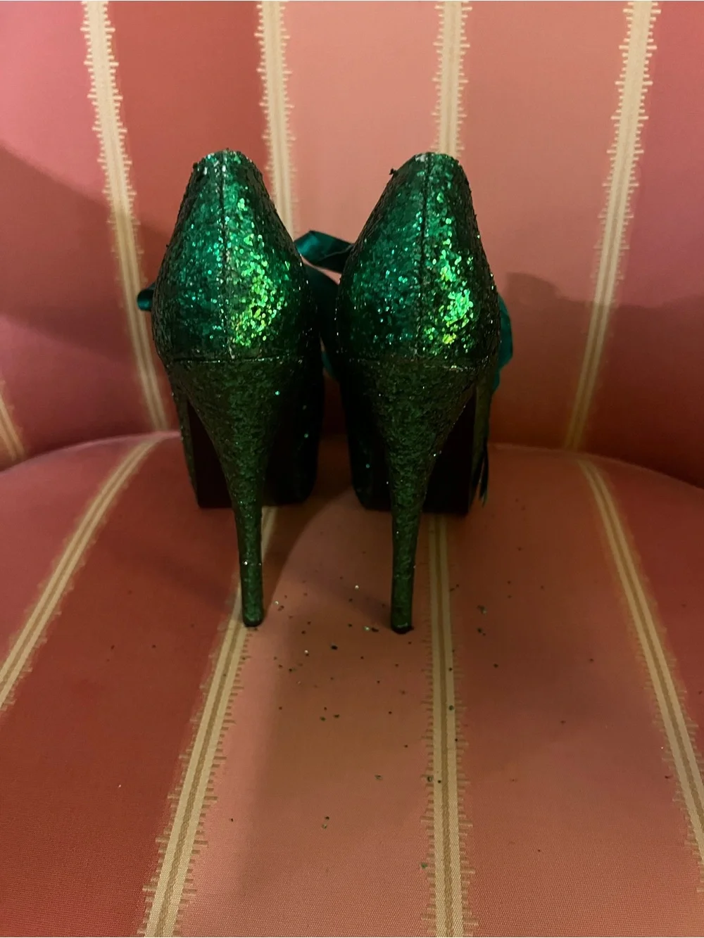 Bordello Green Glitter Heels Sz 7 Burlesque Showgirl Christmas St. Patrick’s Day